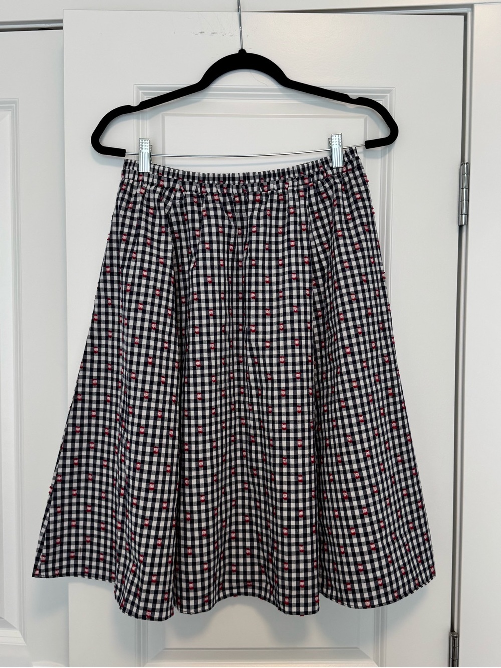 Maeve Navy, White & Red Gingham Midi Skirt